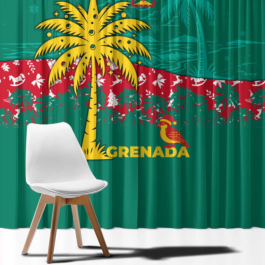 Grenada Christmas Window Curtain with Palm Tree Bird and Tropical Holiday Pattern Design - Wonder Print Shop