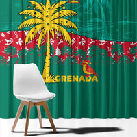Grenada Christmas Window Curtain with Palm Tree Bird and Tropical Holiday Pattern Design - Wonder Print Shop