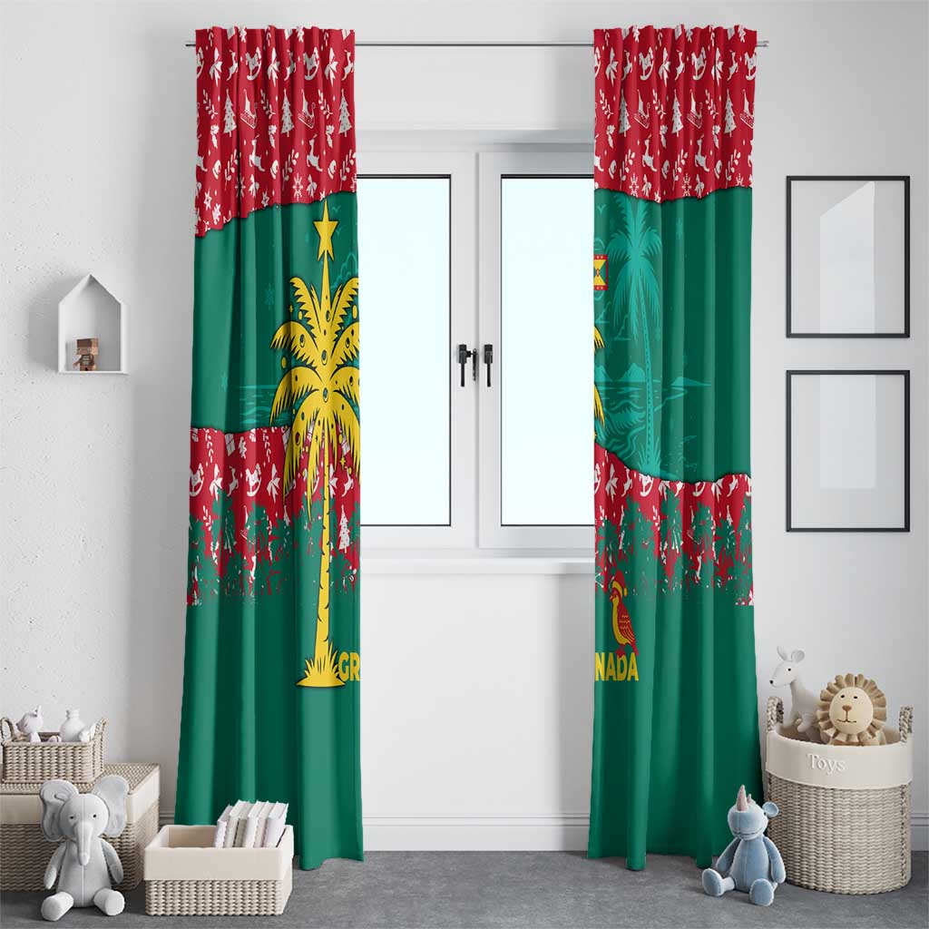 Grenada Christmas Window Curtain with Palm Tree Bird and Tropical Holiday Pattern Design - Wonder Print Shop
