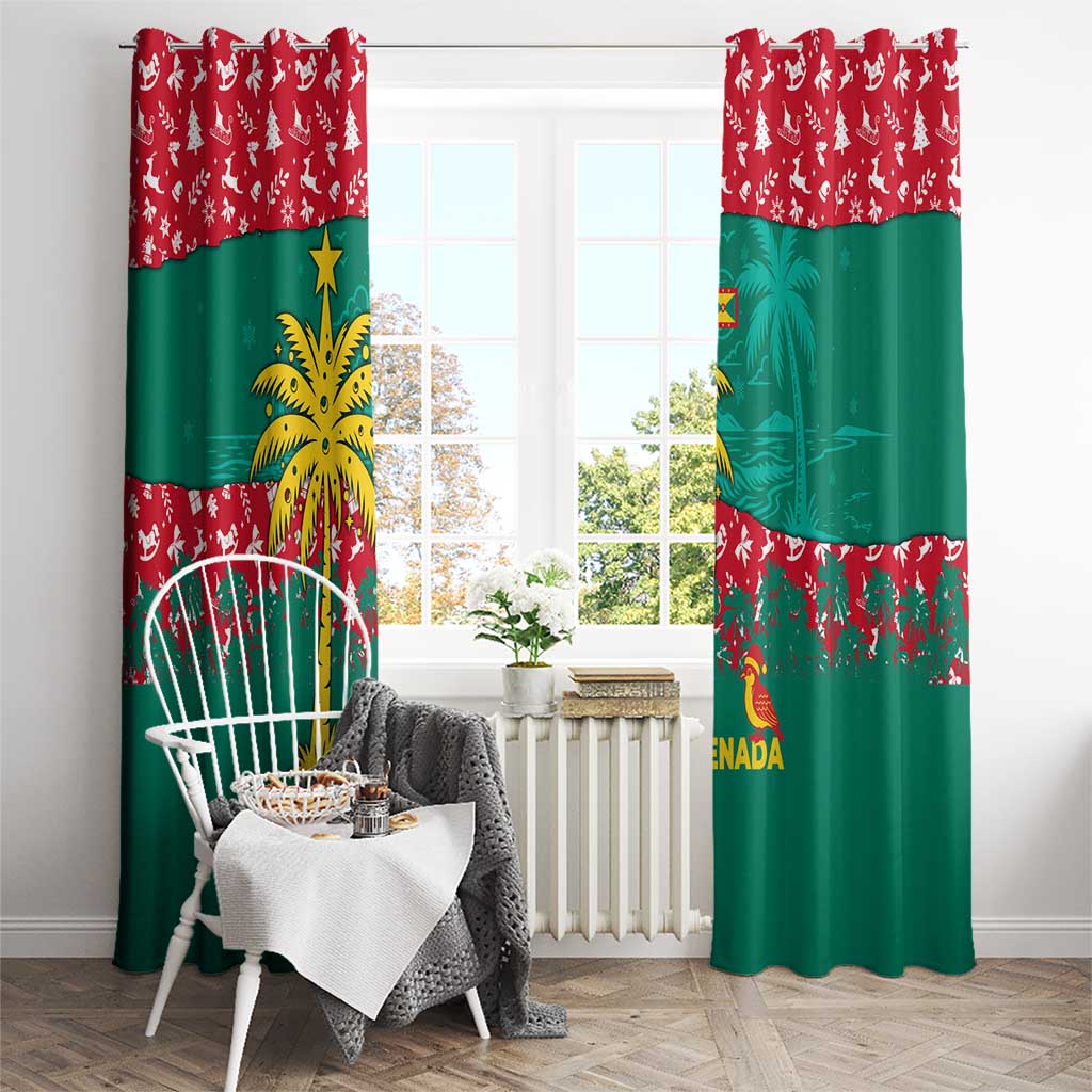 Grenada Christmas Window Curtain with Palm Tree Bird and Tropical Holiday Pattern Design - Wonder Print Shop