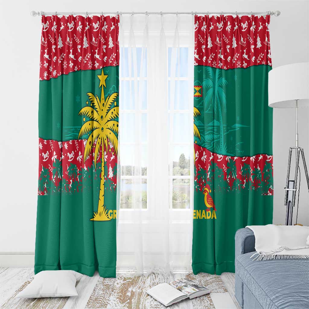 Grenada Christmas Window Curtain with Palm Tree Bird and Tropical Holiday Pattern Design - Wonder Print Shop