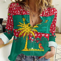 Grenada Christmas Women Casual Shirt with Palm Tree Bird and Tropical Holiday Pattern Design - Wonder Print Shop