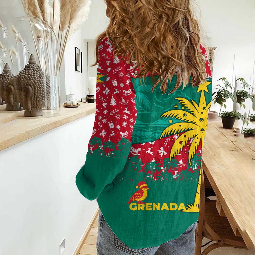 Grenada Christmas Women Casual Shirt with Palm Tree Bird and Tropical Holiday Pattern Design - Wonder Print Shop