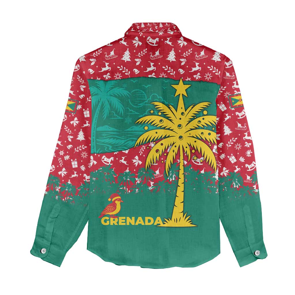 Grenada Christmas Women Casual Shirt with Palm Tree Bird and Tropical Holiday Pattern Design - Wonder Print Shop