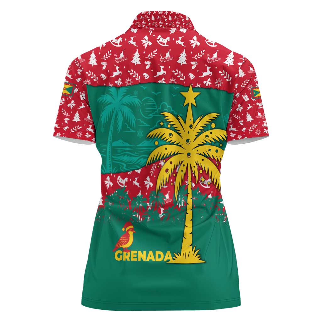 Grenada Christmas Women Polo Shirt with Palm Tree Bird and Tropical Holiday Pattern Design - Wonder Print Shop