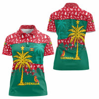 Grenada Christmas Women Polo Shirt with Palm Tree Bird and Tropical Holiday Pattern Design - Wonder Print Shop