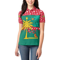 Grenada Christmas Women Polo Shirt with Palm Tree Bird and Tropical Holiday Pattern Design - Wonder Print Shop