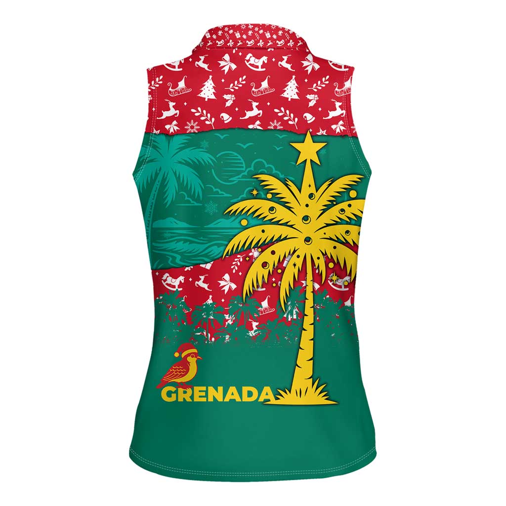 Grenada Christmas Women Sleeveless Polo Shirt with Palm Tree Bird and Tropical Holiday Pattern Design - Wonder Print Shop
