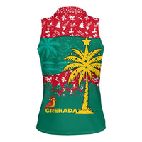 Grenada Christmas Women Sleeveless Polo Shirt with Palm Tree Bird and Tropical Holiday Pattern Design - Wonder Print Shop