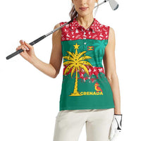 Grenada Christmas Women Sleeveless Polo Shirt with Palm Tree Bird and Tropical Holiday Pattern Design - Wonder Print Shop