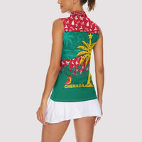 Grenada Christmas Women Sleeveless Polo Shirt with Palm Tree Bird and Tropical Holiday Pattern Design - Wonder Print Shop