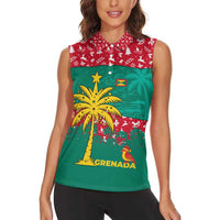 Grenada Christmas Women Sleeveless Polo Shirt with Palm Tree Bird and Tropical Holiday Pattern Design - Wonder Print Shop