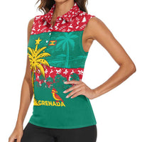 Grenada Christmas Women Sleeveless Polo Shirt with Palm Tree Bird and Tropical Holiday Pattern Design - Wonder Print Shop