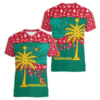 Grenada Christmas Women V-Neck T-Shirt with Palm Tree Bird and Tropical Holiday Pattern Design - Wonder Print Shop