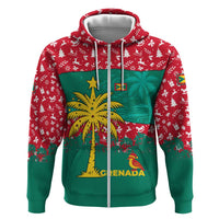 Grenada Christmas Zip Hoodie with Palm Tree Bird and Tropical Holiday Pattern Design - Wonder Print Shop