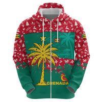 Grenada Christmas Zip Hoodie with Palm Tree Bird and Tropical Holiday Pattern Design - Wonder Print Shop