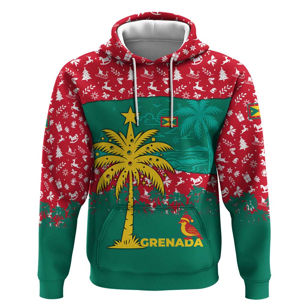 Grenada Christmas Zip Hoodie with Palm Tree Bird and Tropical Holiday Pattern Design - Wonder Print Shop