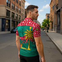 Grenada Christmas Zipper Polo Shirt with Palm Tree Bird and Tropical Holiday Pattern Design - Wonder Print Shop
