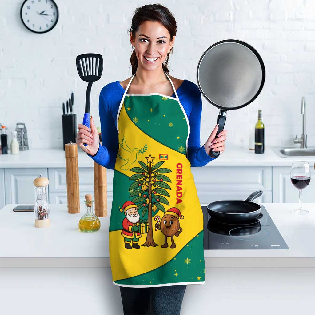 Grenada Christmas Apron with Santa Nutmeg Tree Peace Dove and Festive Gift Design - Wonder Print Shop