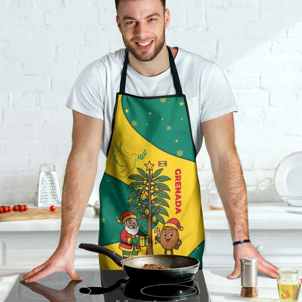Grenada Christmas Apron with Santa Nutmeg Tree Peace Dove and Festive Gift Design - Wonder Print Shop