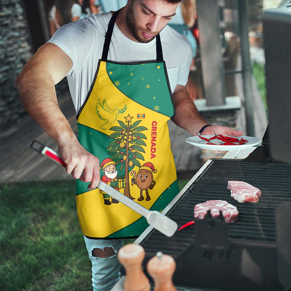 Grenada Christmas Apron with Santa Nutmeg Tree Peace Dove and Festive Gift Design - Wonder Print Shop