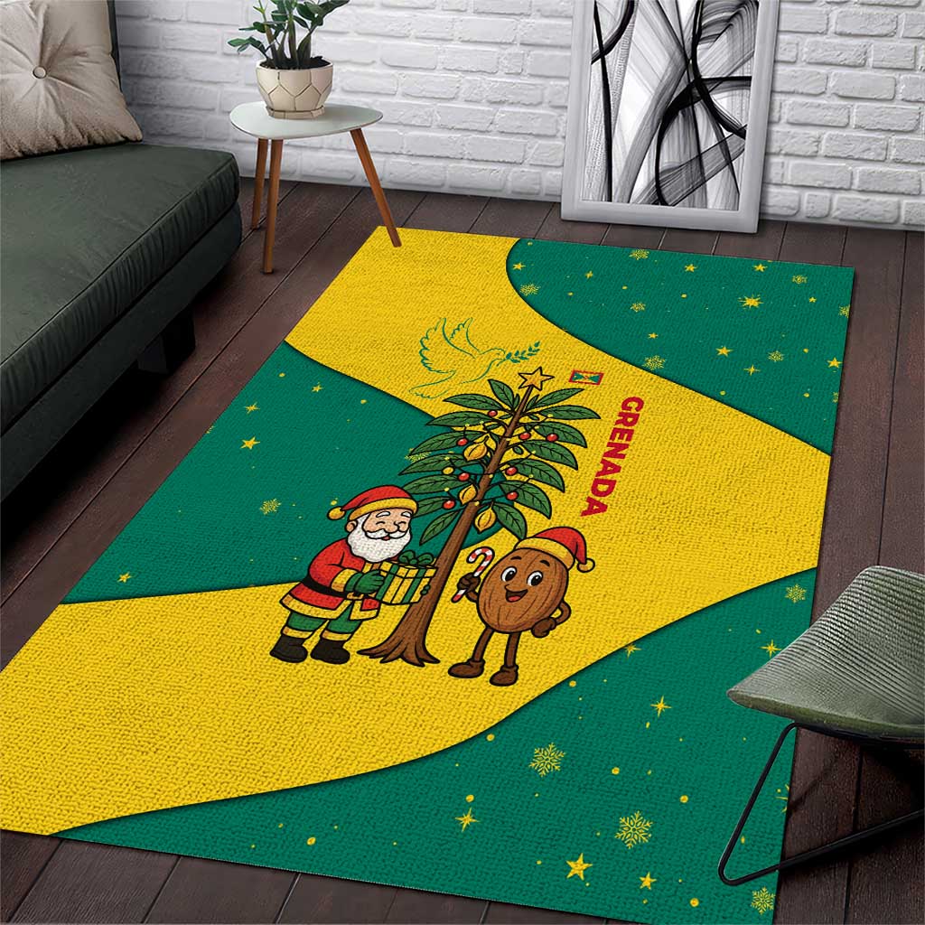 Grenada Christmas Area Rug with Santa Nutmeg Tree Peace Dove and Festive Gift Design - Wonder Print Shop