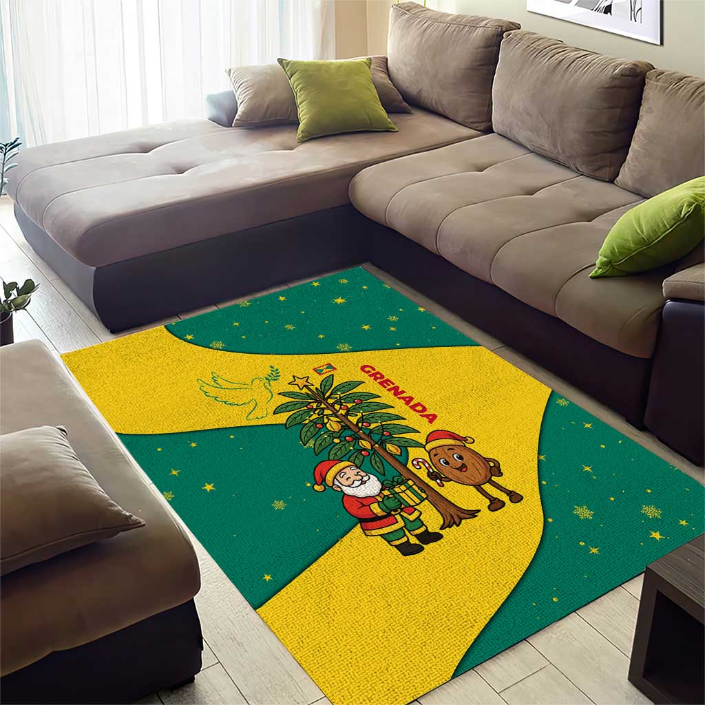 Grenada Christmas Area Rug with Santa Nutmeg Tree Peace Dove and Festive Gift Design - Wonder Print Shop