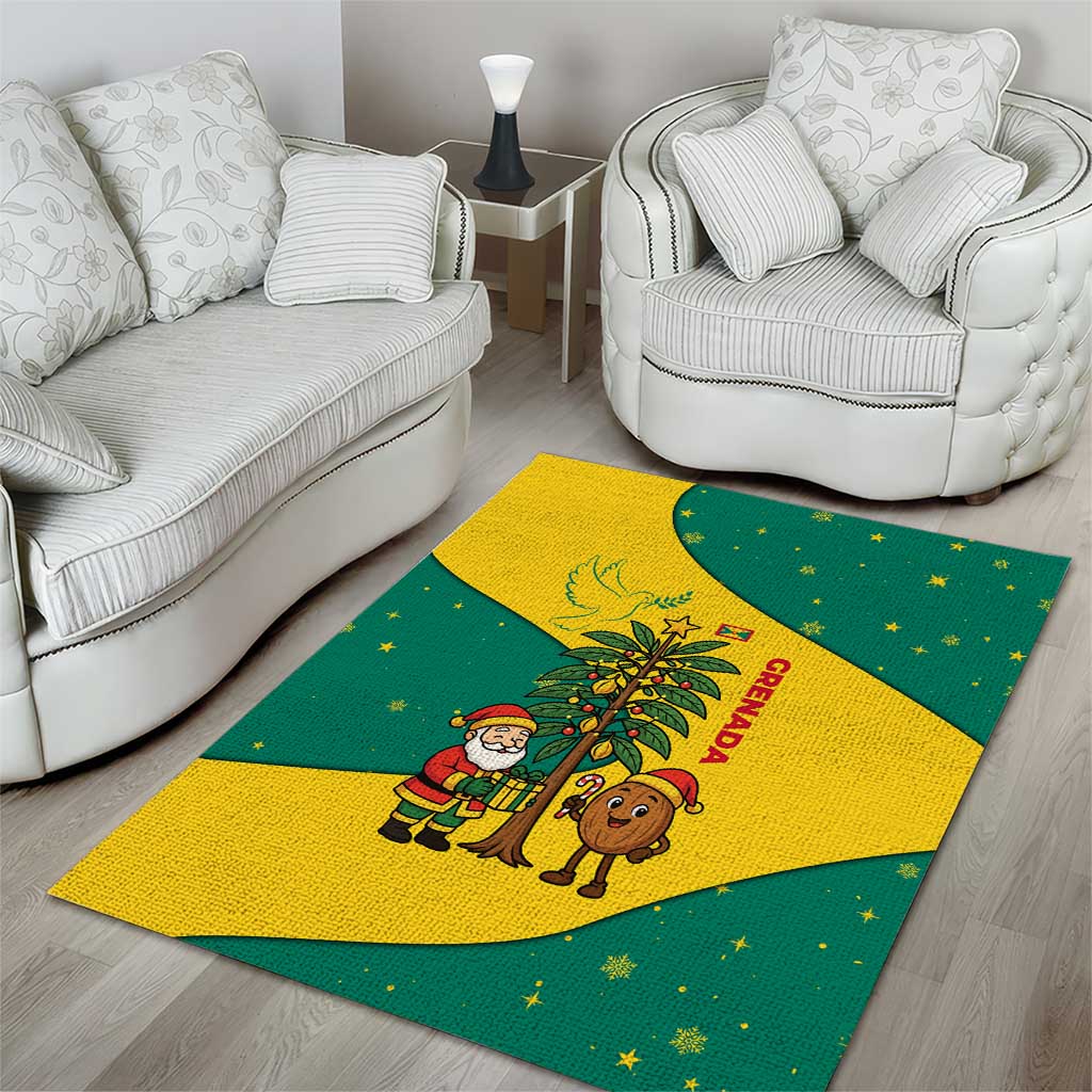 Grenada Christmas Area Rug with Santa Nutmeg Tree Peace Dove and Festive Gift Design - Wonder Print Shop