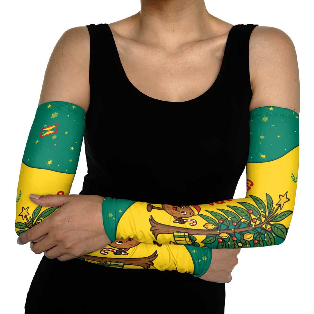 Grenada Christmas Arm Sleeves with Santa Nutmeg Tree Peace Dove and Festive Gift Design - Wonder Print Shop