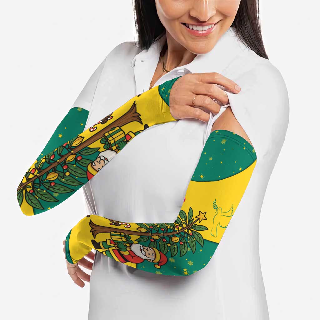 Grenada Christmas Arm Sleeves with Santa Nutmeg Tree Peace Dove and Festive Gift Design - Wonder Print Shop