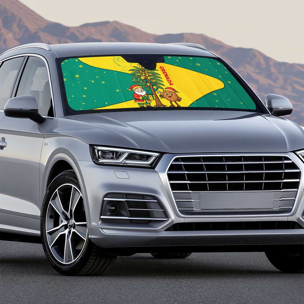 Grenada Christmas Auto Sun Shade with Santa Nutmeg Tree Peace Dove and Festive Gift Design - Wonder Print Shop