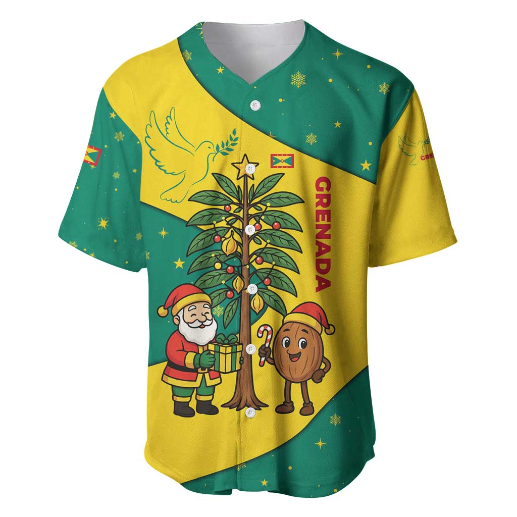Grenada Christmas Baseball Jersey with Santa Nutmeg Tree Peace Dove and Festive Gift Design - Wonder Print Shop