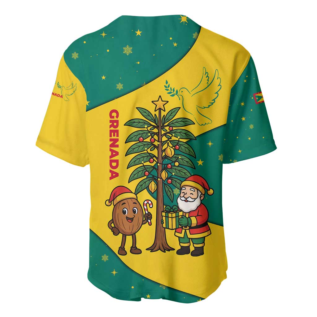 Grenada Christmas Baseball Jersey with Santa Nutmeg Tree Peace Dove and Festive Gift Design - Wonder Print Shop
