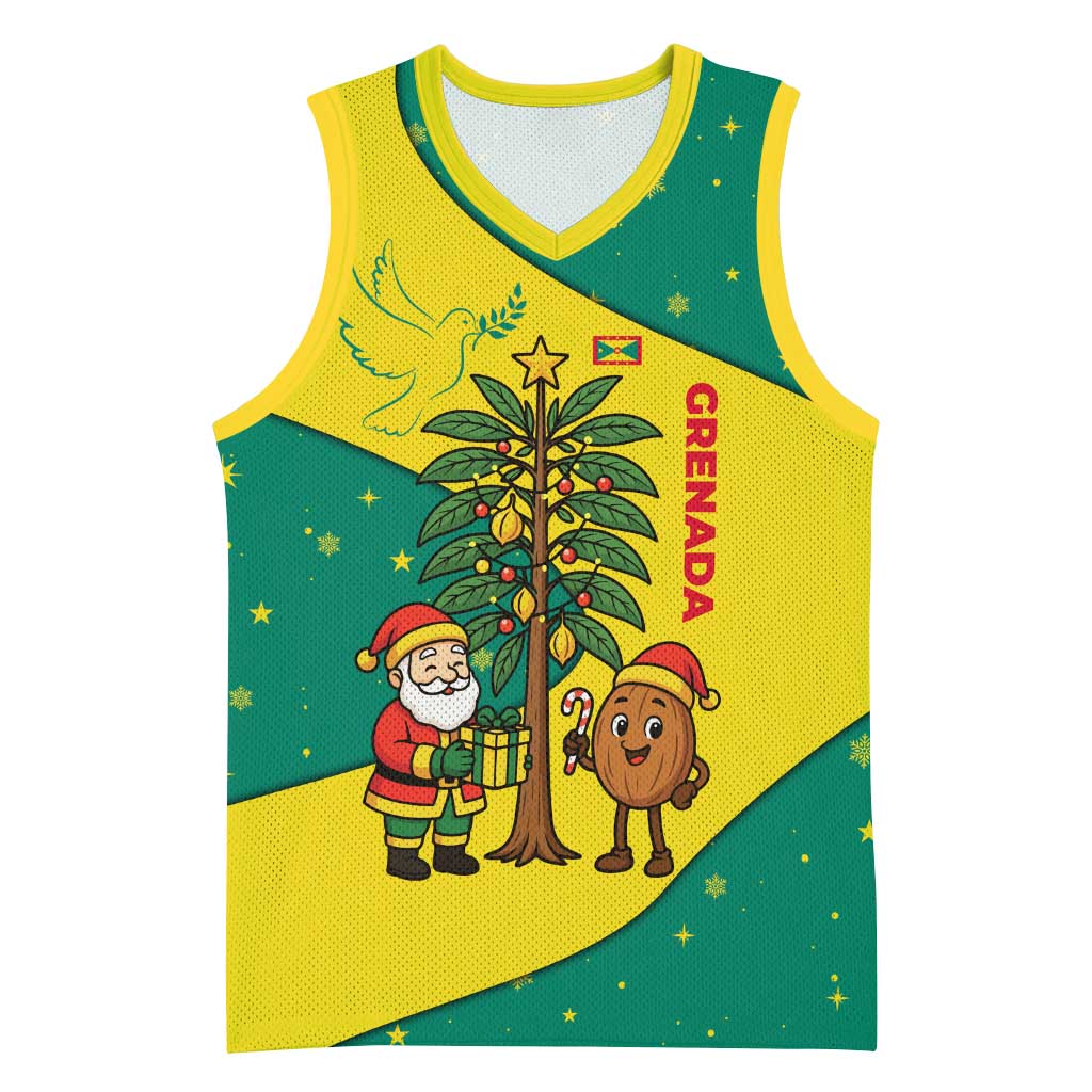 Grenada Christmas Basketball Jersey with Santa Nutmeg Tree Peace Dove and Festive Gift Design - Wonder Print Shop