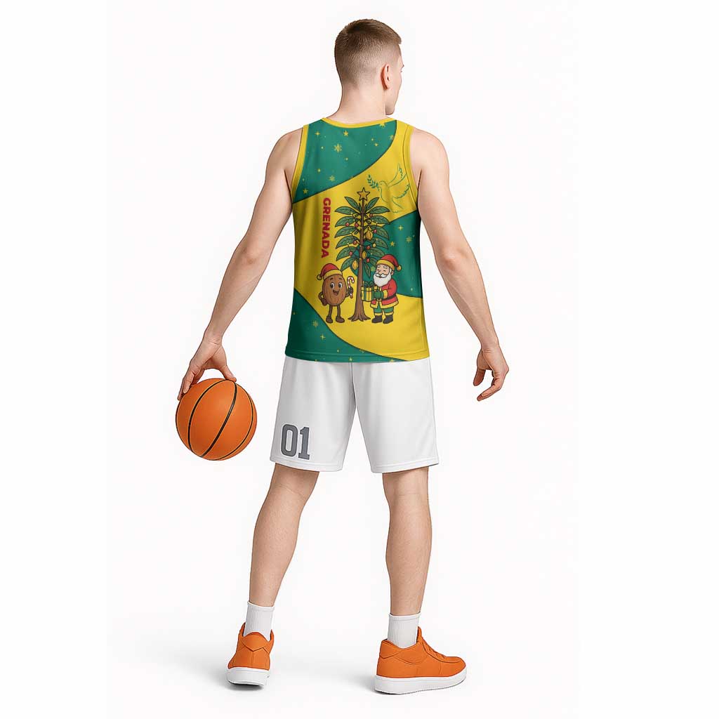 Grenada Christmas Basketball Jersey with Santa Nutmeg Tree Peace Dove and Festive Gift Design - Wonder Print Shop