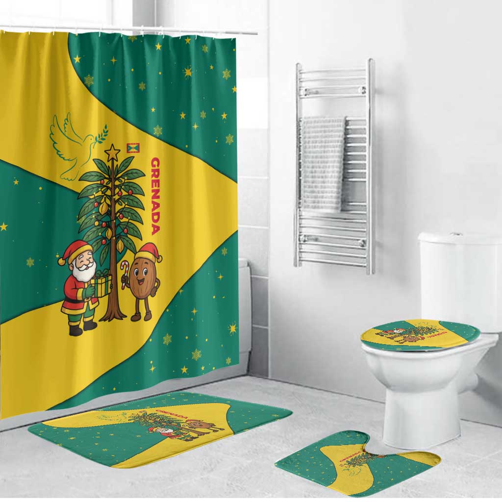 Grenada Christmas Bathroom Set with Santa Nutmeg Tree Peace Dove and Festive Gift Design - Wonder Print Shop