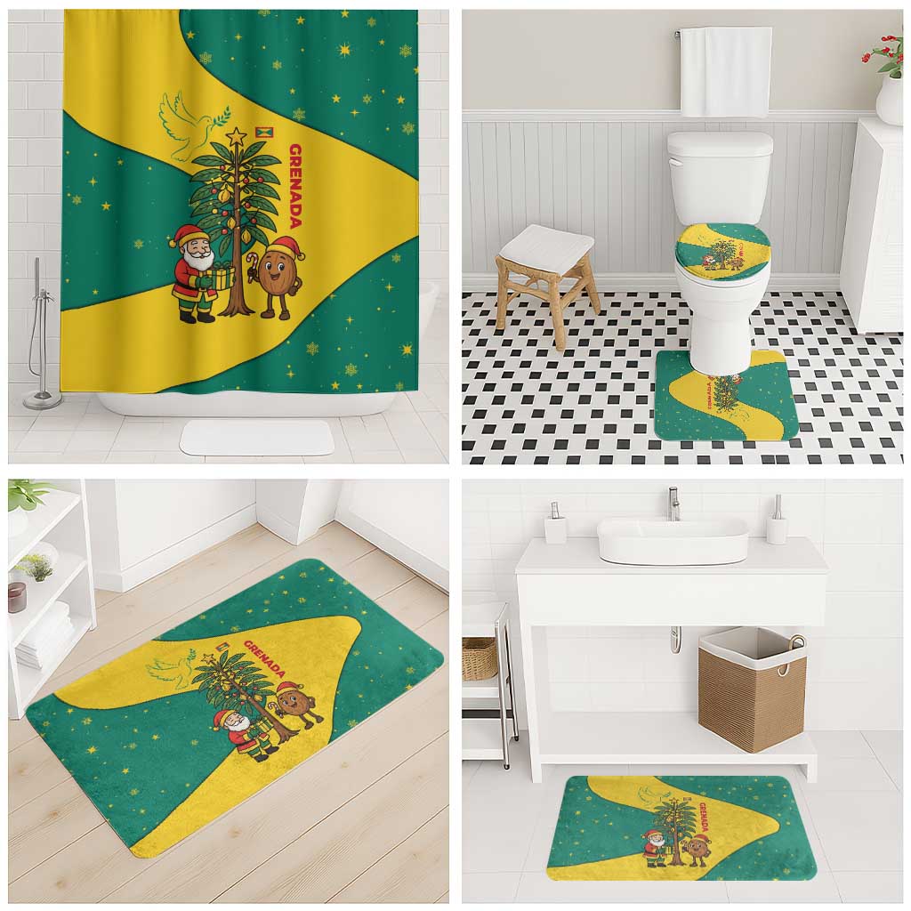 Grenada Christmas Bathroom Set with Santa Nutmeg Tree Peace Dove and Festive Gift Design - Wonder Print Shop