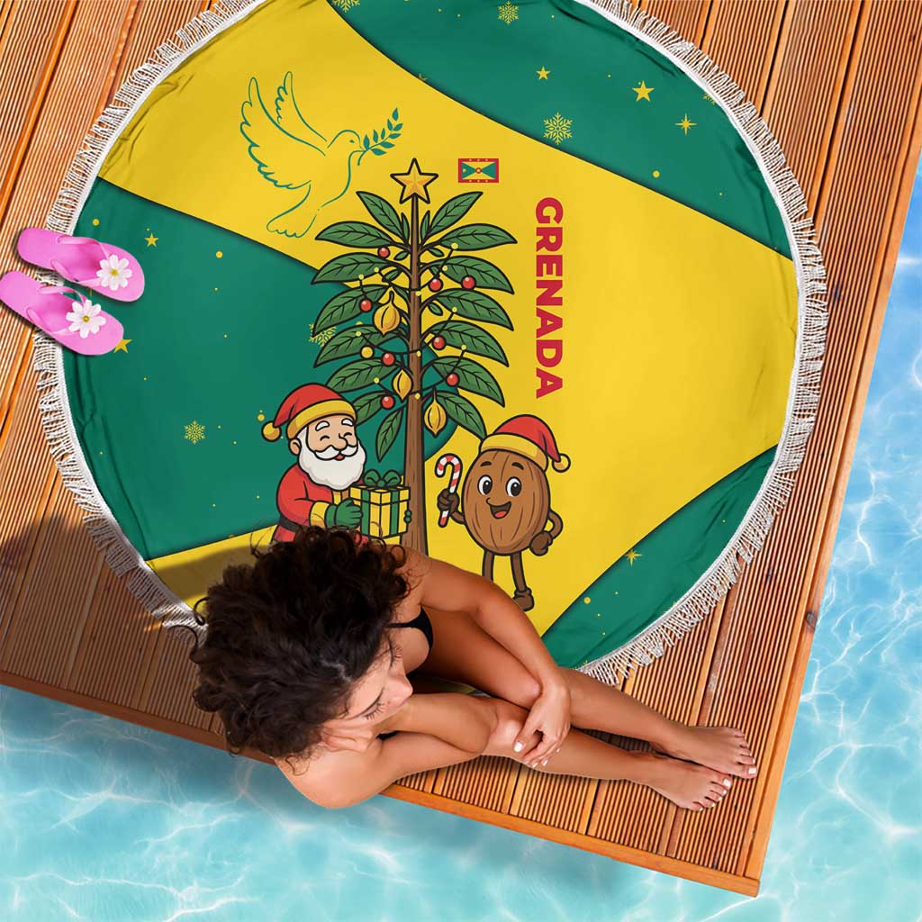 Grenada Christmas Beach Blanket with Santa Nutmeg Tree Peace Dove and Festive Gift Design - Wonder Print Shop