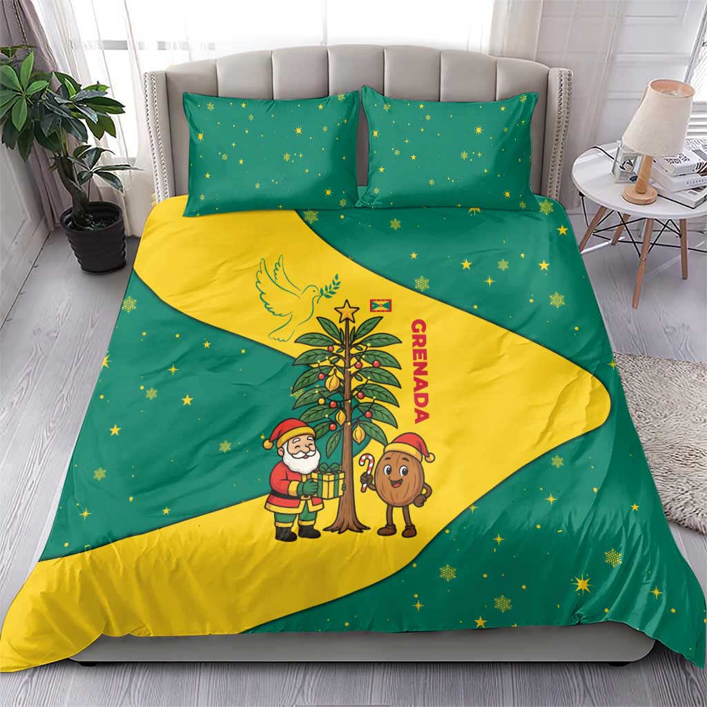 Grenada Christmas Bedding Set with Santa Nutmeg Tree Peace Dove and Festive Gift Design - Wonder Print Shop