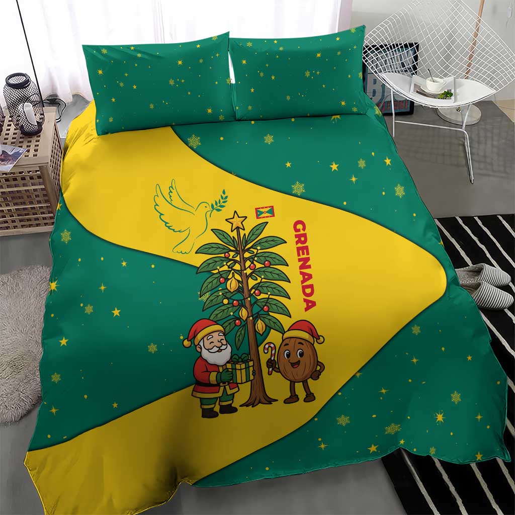 Grenada Christmas Bedding Set with Santa Nutmeg Tree Peace Dove and Festive Gift Design - Wonder Print Shop