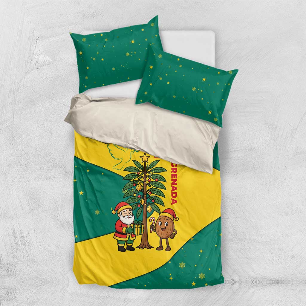 Grenada Christmas Bedding Set with Santa Nutmeg Tree Peace Dove and Festive Gift Design - Wonder Print Shop