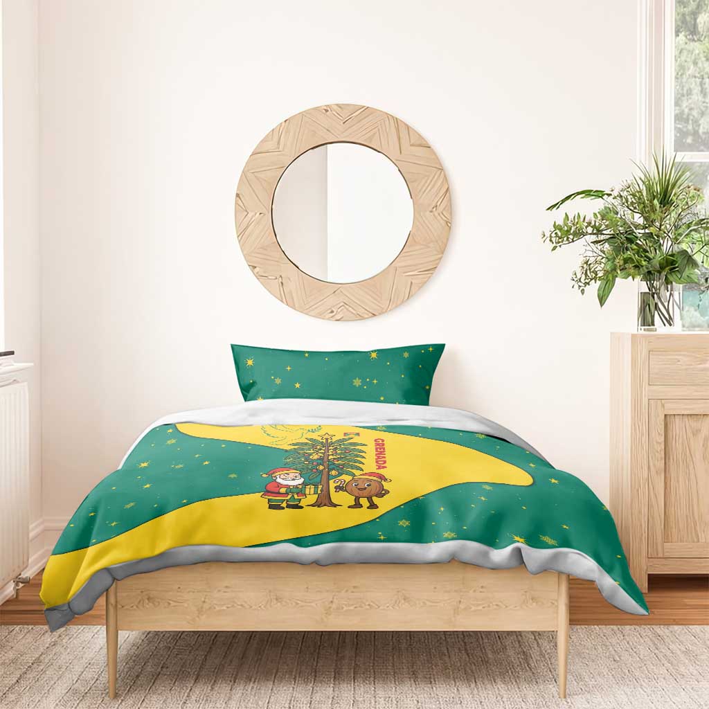 Grenada Christmas Bedding Set with Santa Nutmeg Tree Peace Dove and Festive Gift Design - Wonder Print Shop