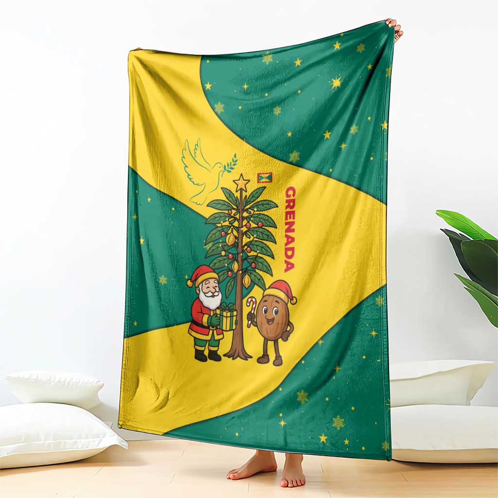 Grenada Christmas Blanket with Santa Nutmeg Tree Peace Dove and Festive Gift Design - Wonder Print Shop