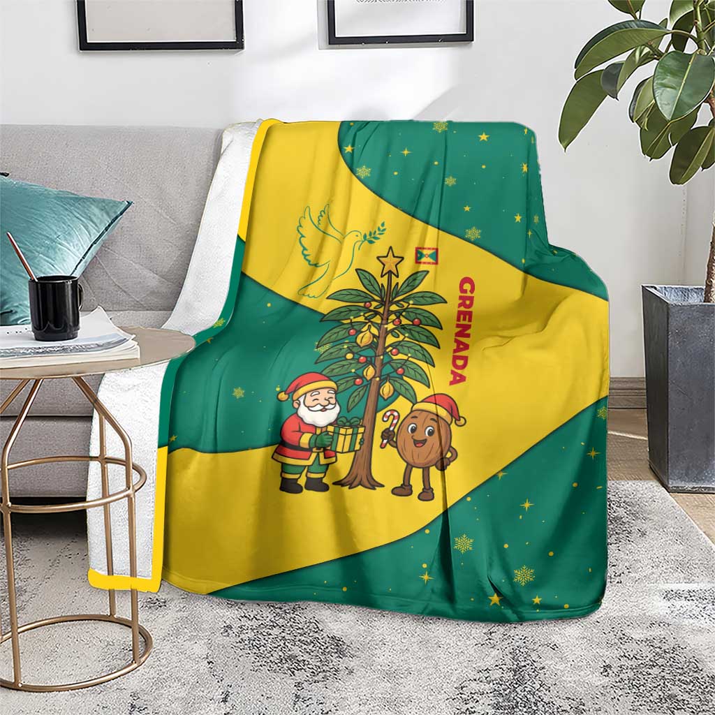 Grenada Christmas Blanket with Santa Nutmeg Tree Peace Dove and Festive Gift Design - Wonder Print Shop
