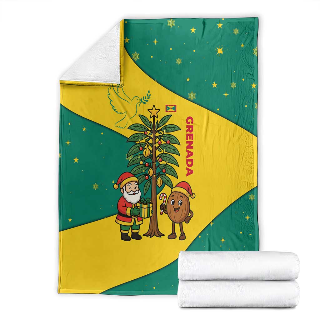 Grenada Christmas Blanket with Santa Nutmeg Tree Peace Dove and Festive Gift Design - Wonder Print Shop