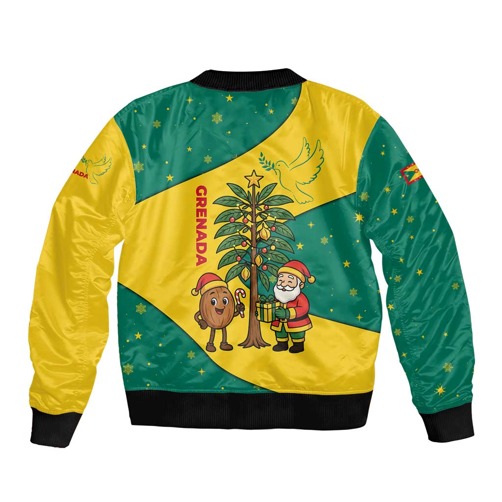 Grenada Christmas Bomber Jacket with Santa Nutmeg Tree Peace Dove and Festive Gift Design - Wonder Print Shop