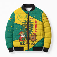 Grenada Christmas Bomber Puffer Jacket with Santa Nutmeg Tree Peace Dove and Festive Gift Design - Wonder Print Shop