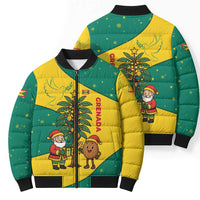 Grenada Christmas Bomber Puffer Jacket with Santa Nutmeg Tree Peace Dove and Festive Gift Design - Wonder Print Shop