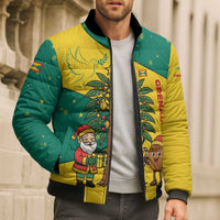 Grenada Christmas Bomber Puffer Jacket with Santa Nutmeg Tree Peace Dove and Festive Gift Design - Wonder Print Shop