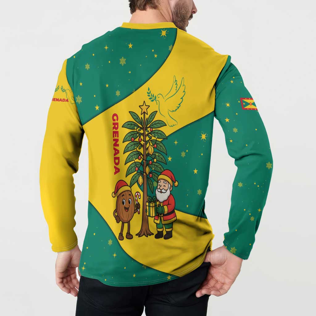 Grenada Christmas Button Sweatshirt with Santa Nutmeg Tree Peace Dove and Festive Gift Design - Wonder Print Shop